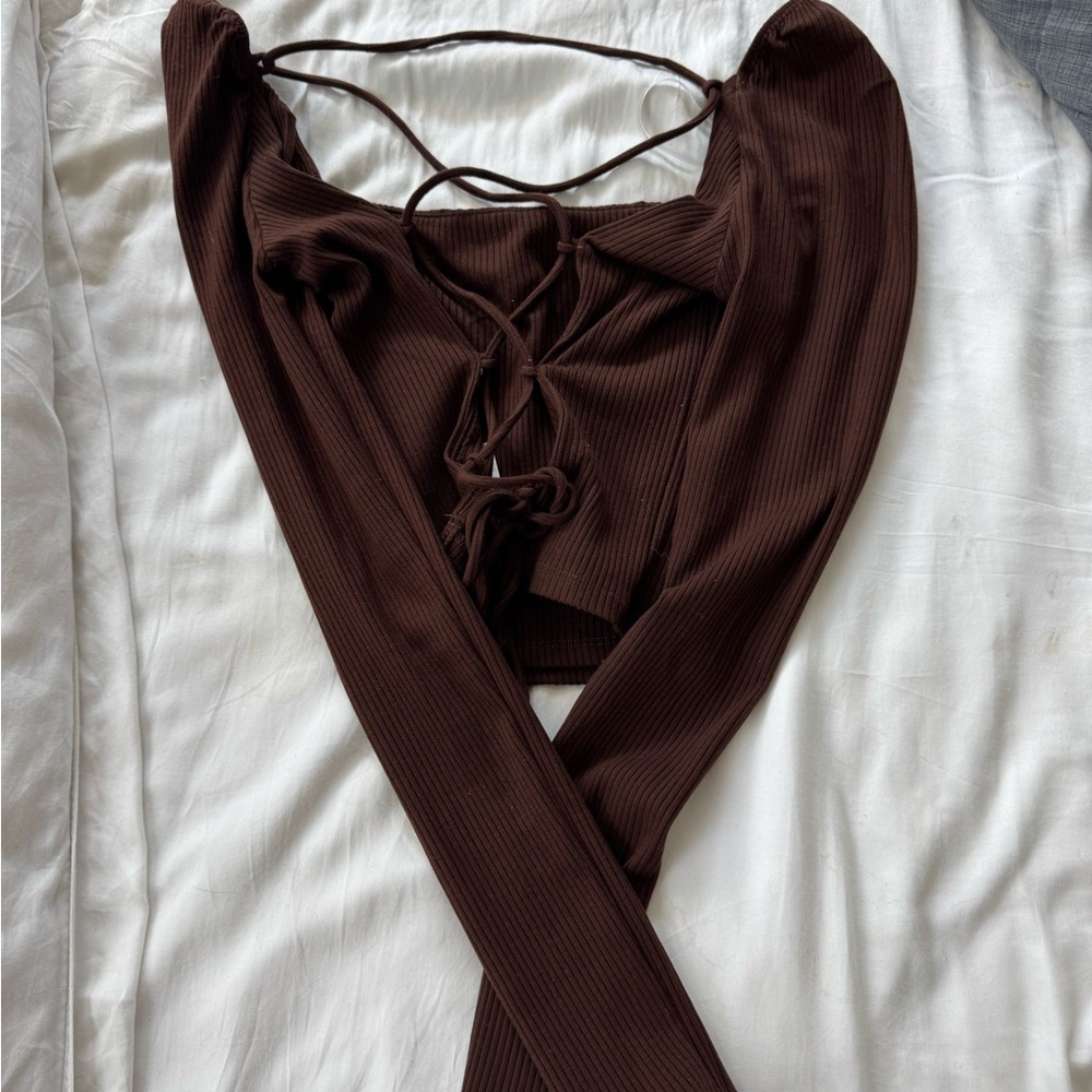 Reformation Chrissy brown lace up long sleeved top - Picture 4 of 5